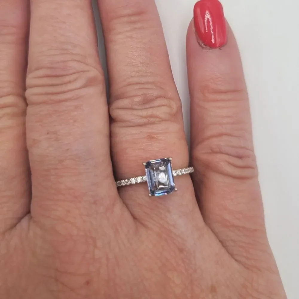 Sterling Silver Ring, Emerald cut lavender CZ Stone size 7
